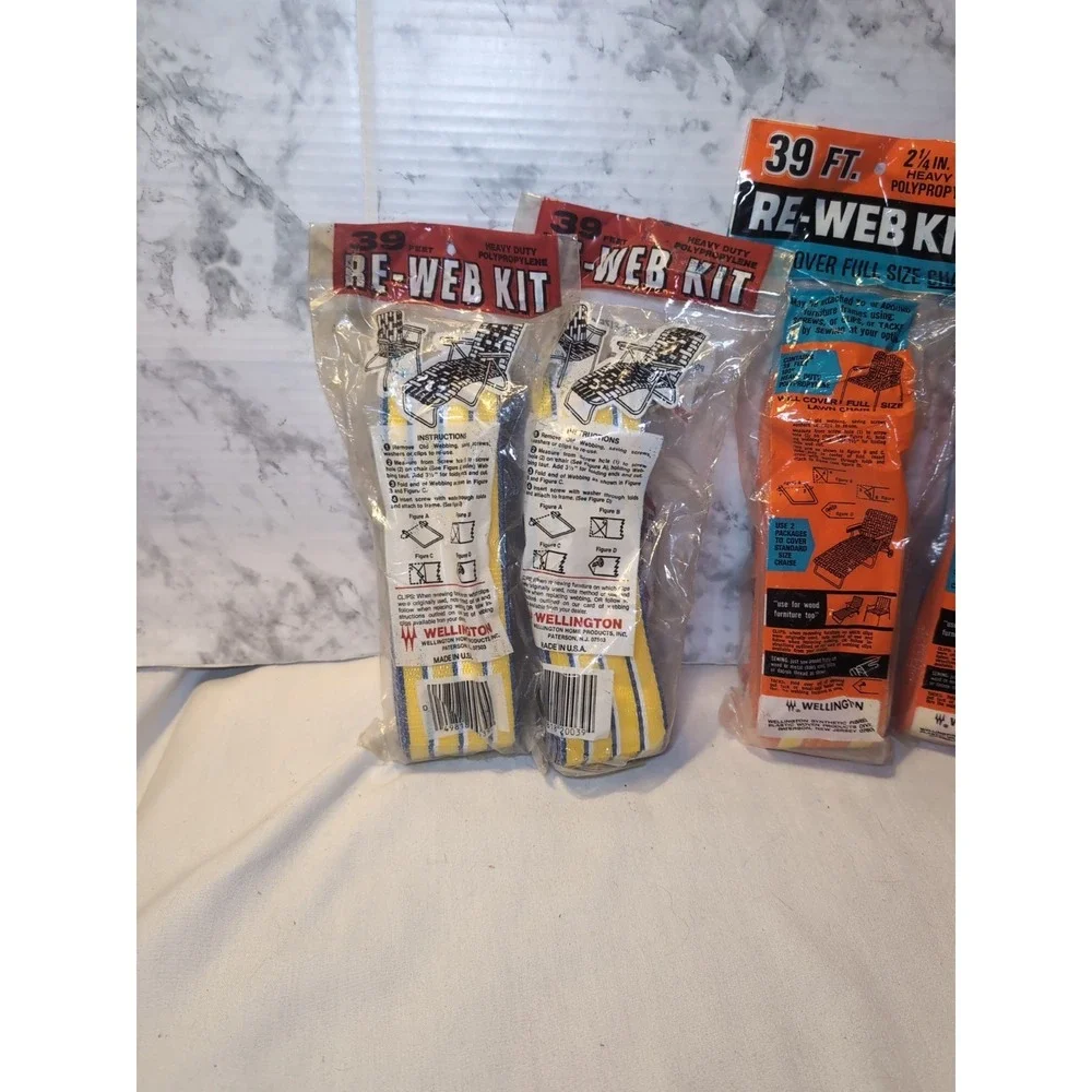 4x Vintage NOS Wellington WEBBING KITS 39 ft. Re-Web Chaise Lawn Chair USA